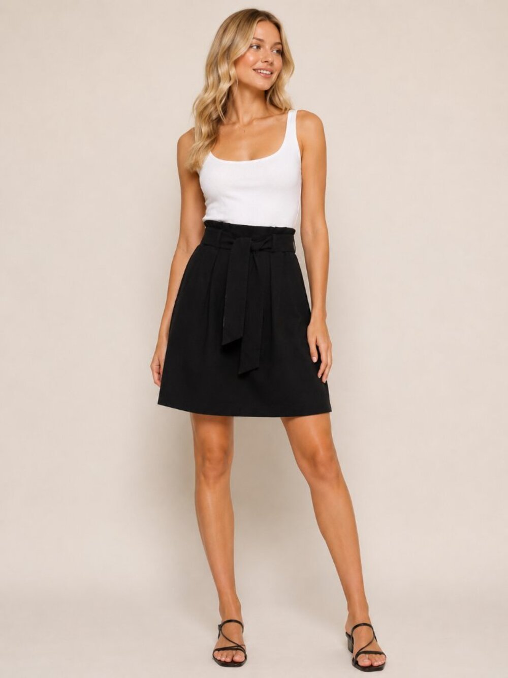 2/$30 H&M Belted Paperbag Mini A-Line Skirt Black 0 #A0495 TRB3